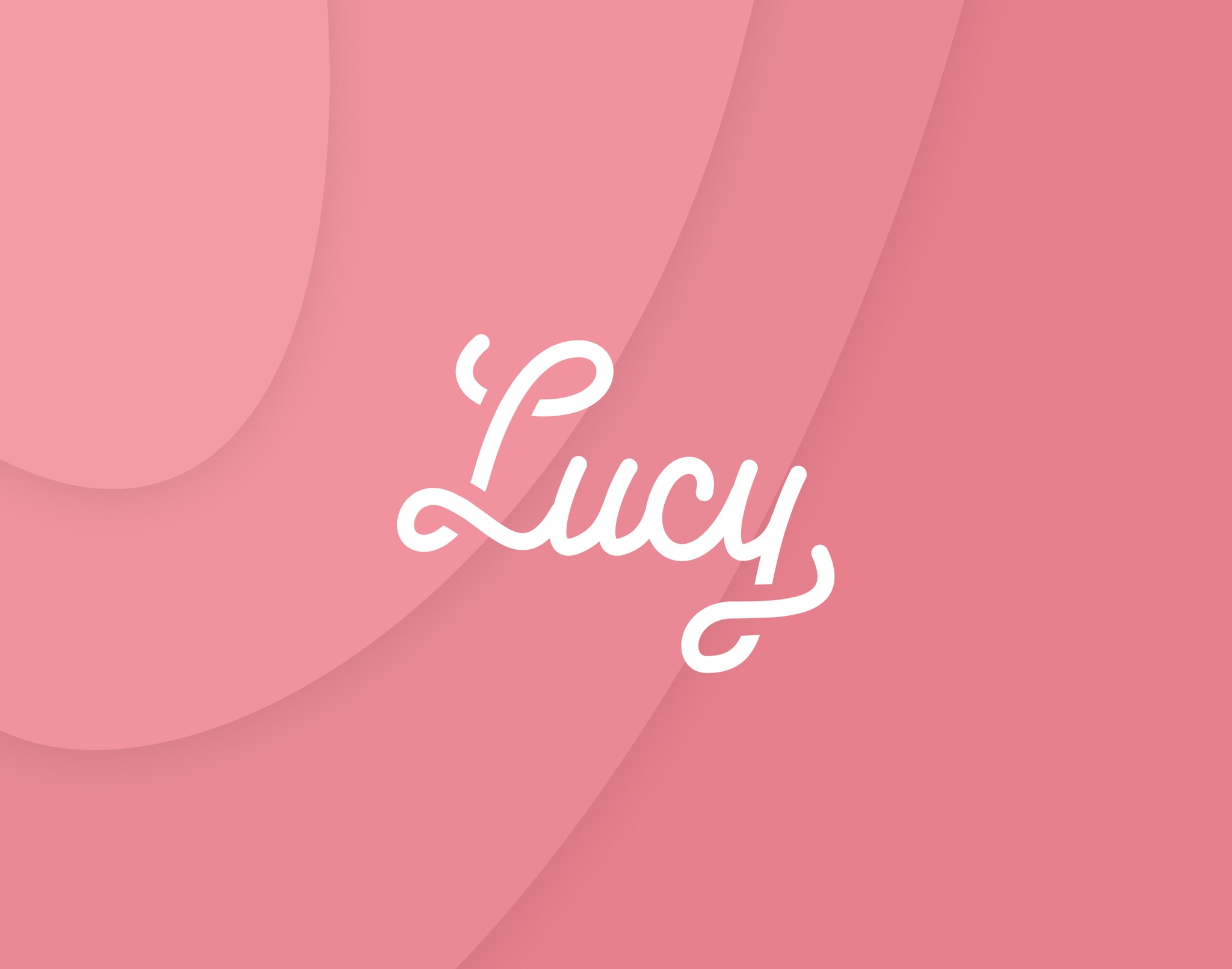 Lucy app logo lettering on a pink background